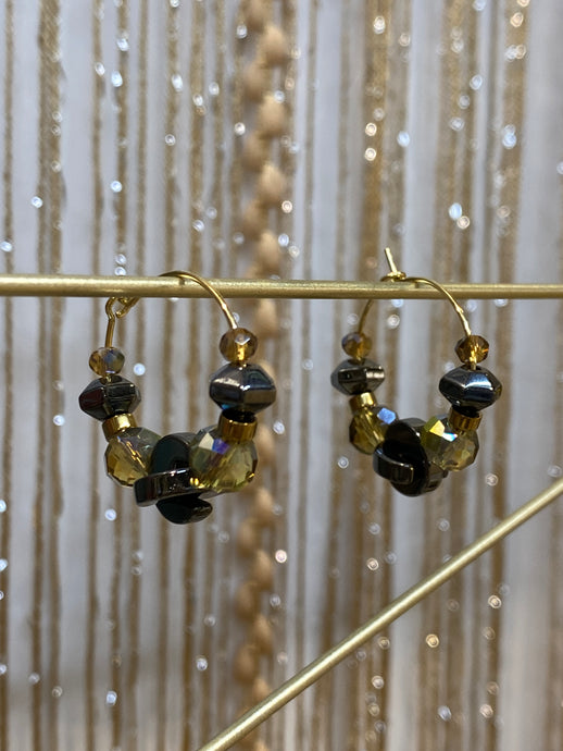 HILHE04 - yellow green hematite crystal hoop earrings large