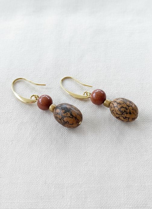 BDLE01 - Red Jasper & Burlywood Mala wood Drop Earrings