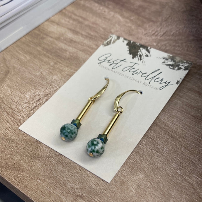CSTE19 - Gold plated drop earrings with semi precious stones and hematite