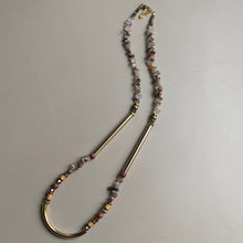 CST08 - Gemstone chips, Maifanite & sandstone long necklace - Natural Tones