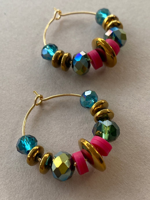 BDLHE14 - Crystal multi coloured Hoop Earrings