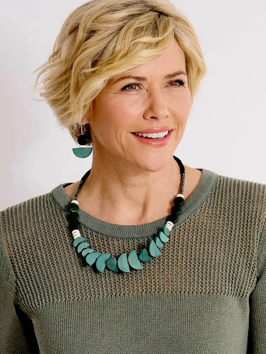 CST15 - Painted wood, synthetic turquoise, hematite and clay