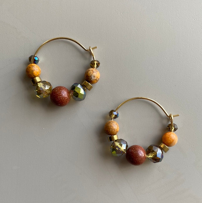 CSTE02 - Sandstone & Maifanite stone hoop earrings - Natural Tones