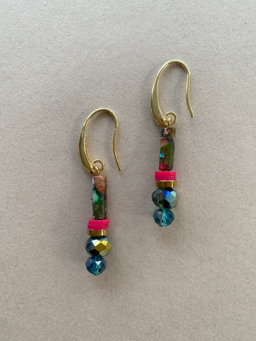 BDLE14 - Crystal multi coloured drop Earrings