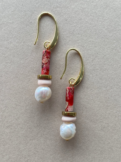 BDLE05 - Pink, peach & Freshwater drop earrings