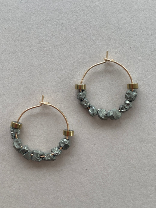 BDLHE19 - Hematite & Gemstone nugget hoop earrings