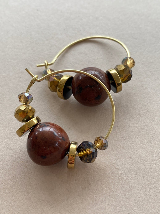 BDLHE16 - Semi precious Gem stone and crystal hoop earrings