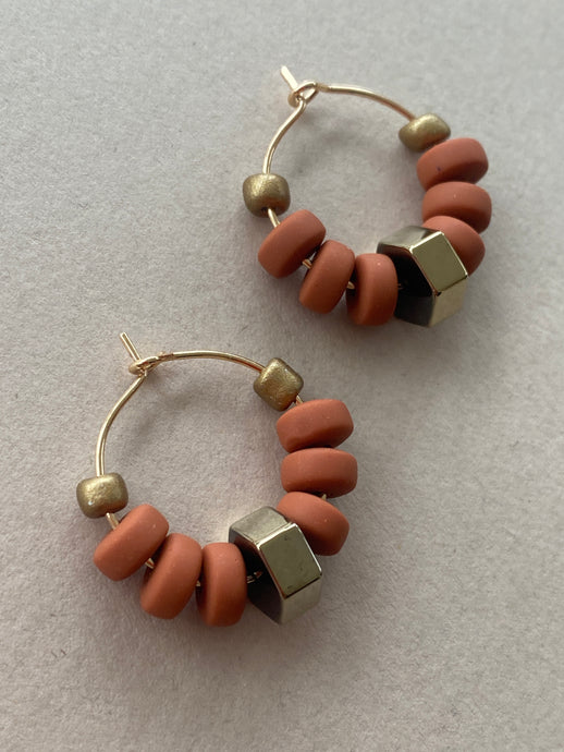 BDLHE21 - Terracotta clay and Hematite hoop earrings