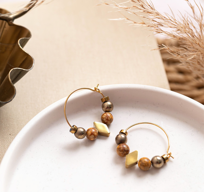 BDLHE08 - Red Jasper, Maifan, & Nugget Hoop Earrings