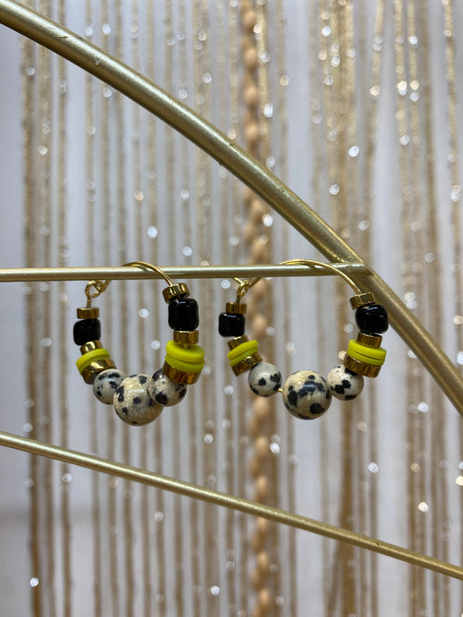HILHE05 - Dalmatian jasper hoop earrings
