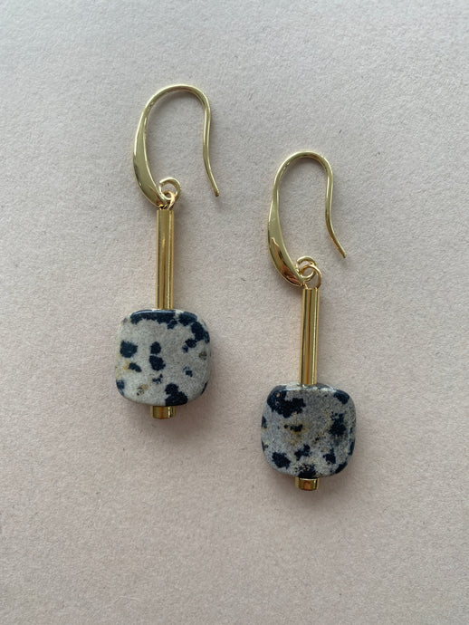 BDLE03 - Dalmatian Jasper square Drop Earrings