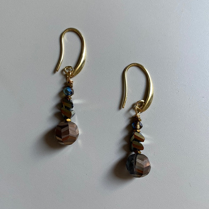 MRLE02 - electroplated glass, electroplated synthetic Hematite Drop earrings