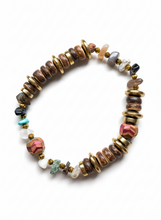 FRTB03 - Coconut, Gold plated hematite, semi precious stone chips and crystal details make this elasticated bracelet