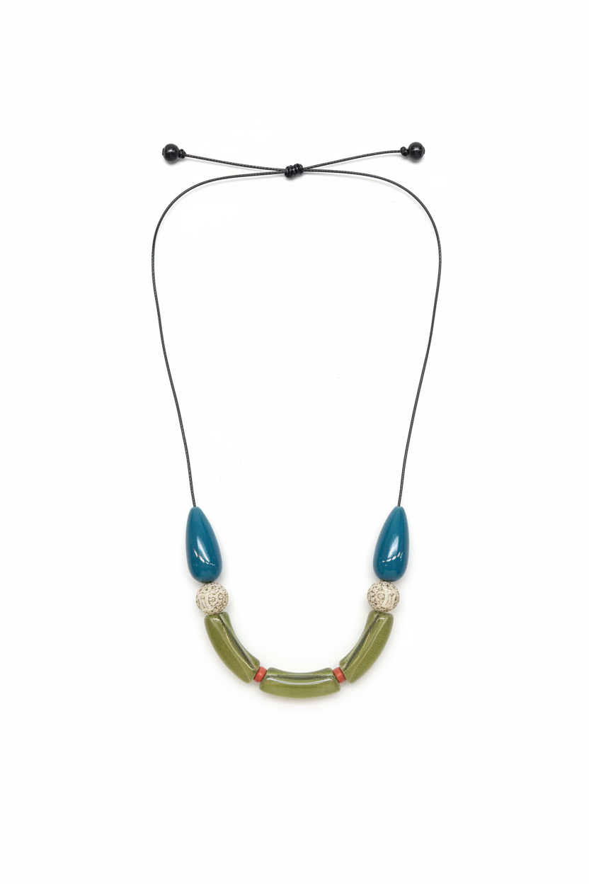 EOR13 teal and green adjustable cord necklace