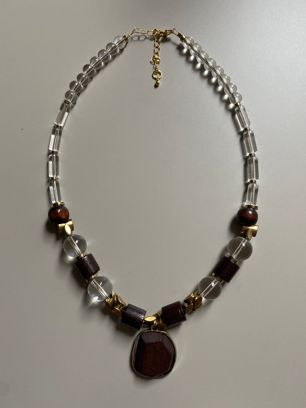 FRT15 - Glass Necklace with dyed wood, teamed with Hematite details.