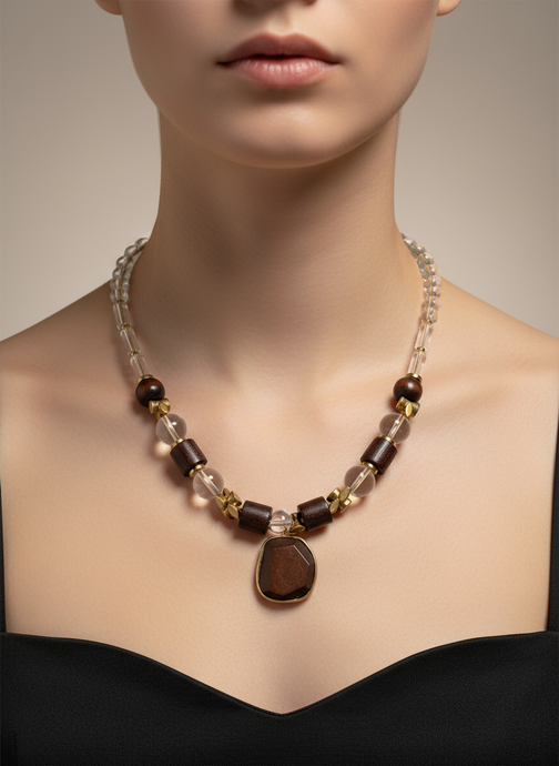 FRT15 - Glass Necklace with dyed wood, teamed with Hematite details.