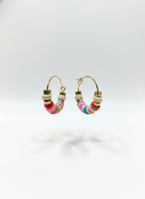 HILHE06 - Multi coloured clay hoop earrings small