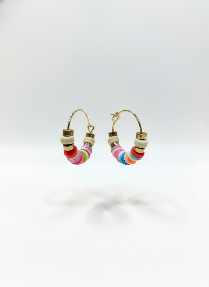 HILHE06 - Multi coloured clay hoop earrings small