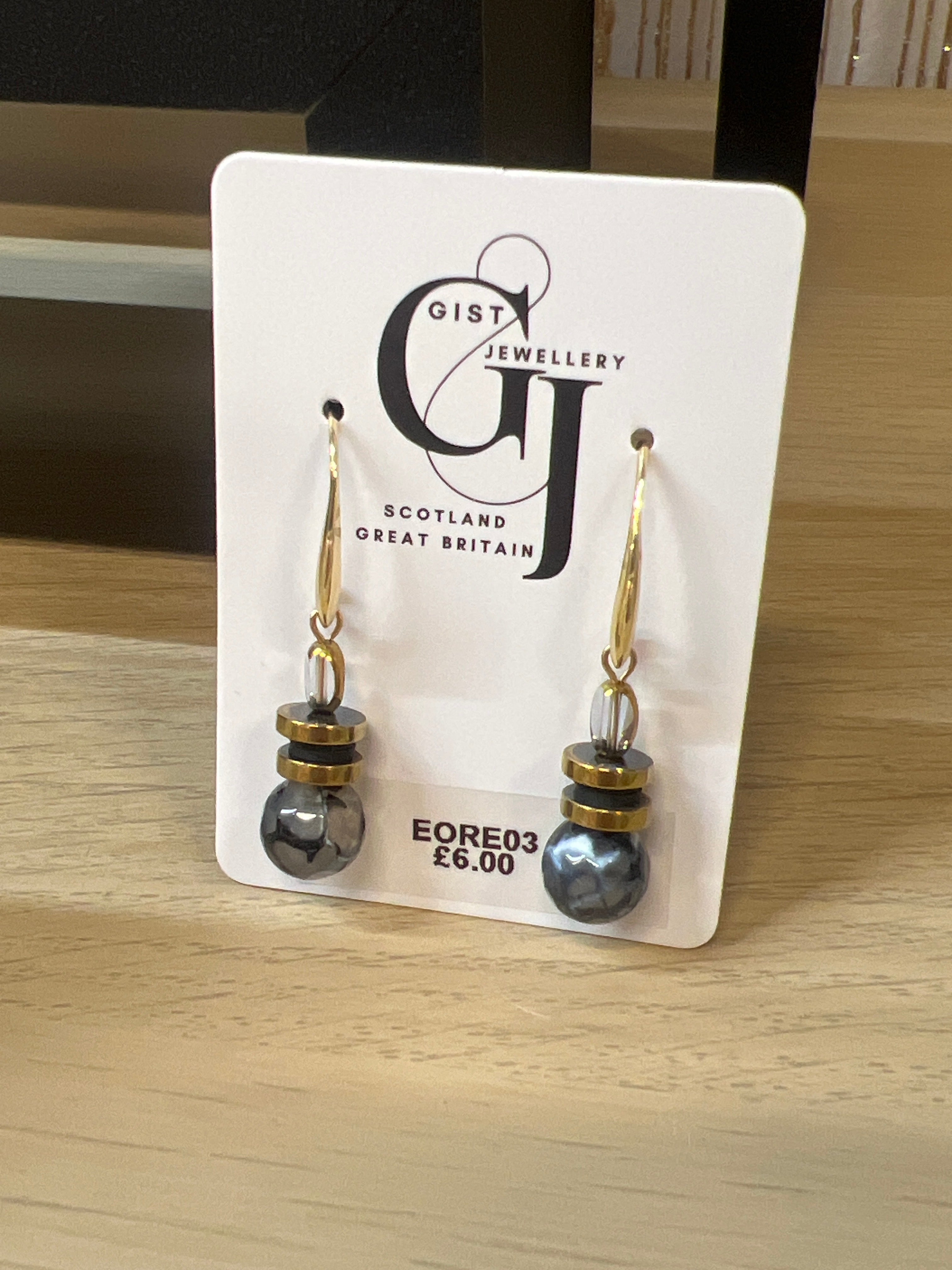 EORE03 - Black fire Agate drop earrings