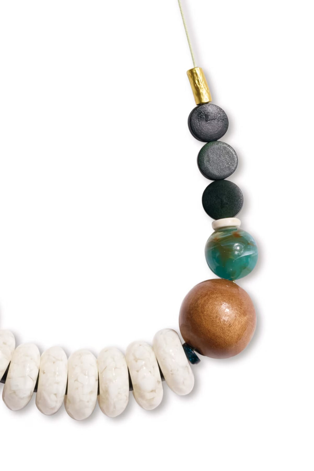 HIL08 - turquoise, wood and green adjustable cord necklace