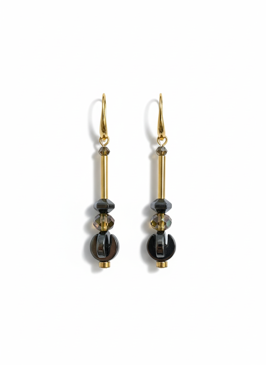 HILE04 - Yellow green hematite drop earrings