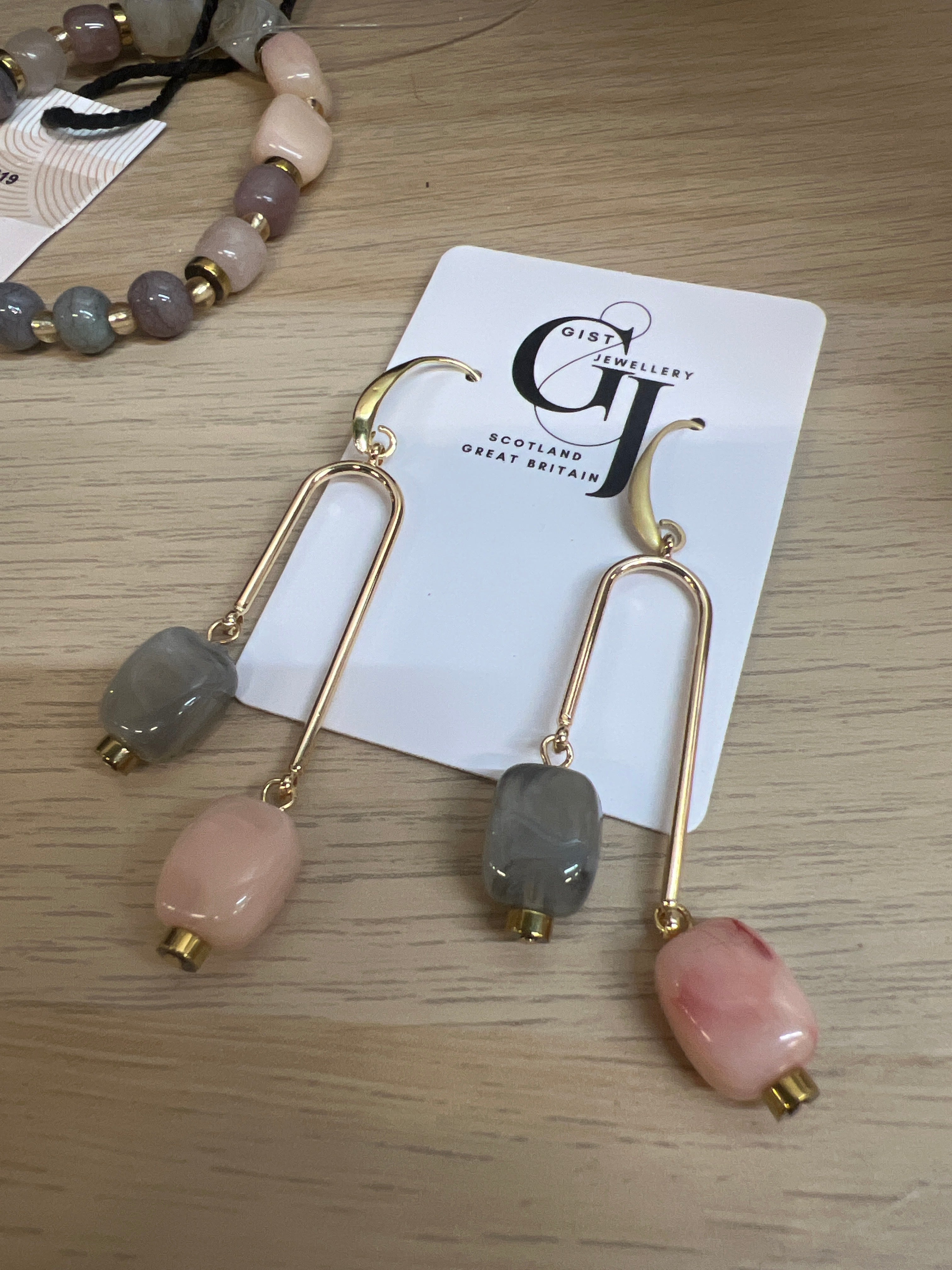 EORE19 -  peach pink & grey drop earrings