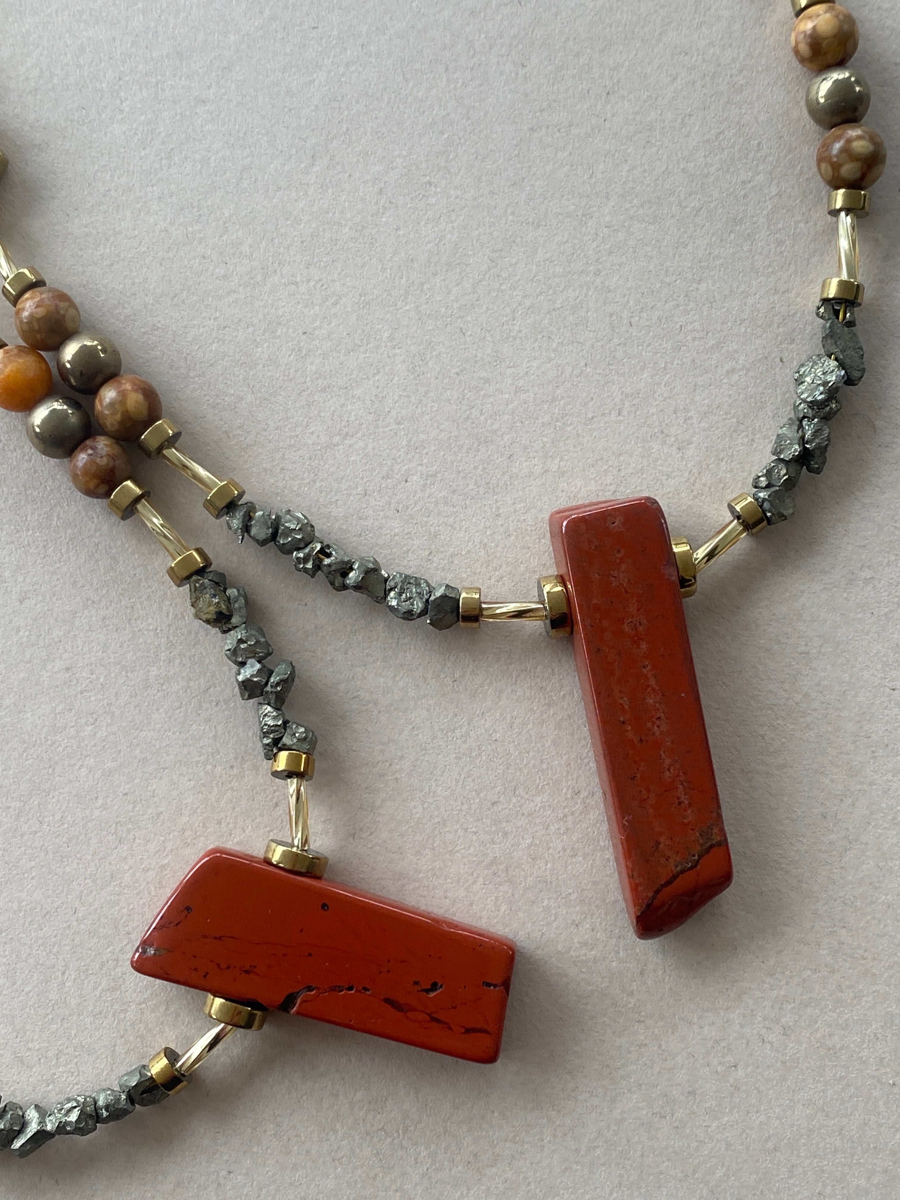 BDL08 - Red Jasper, Maifan, & Nugget Necklace