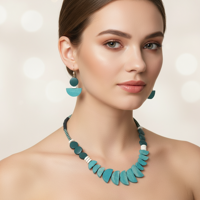 CST15 - Painted wood, synthetic turquoise, hematite and clay