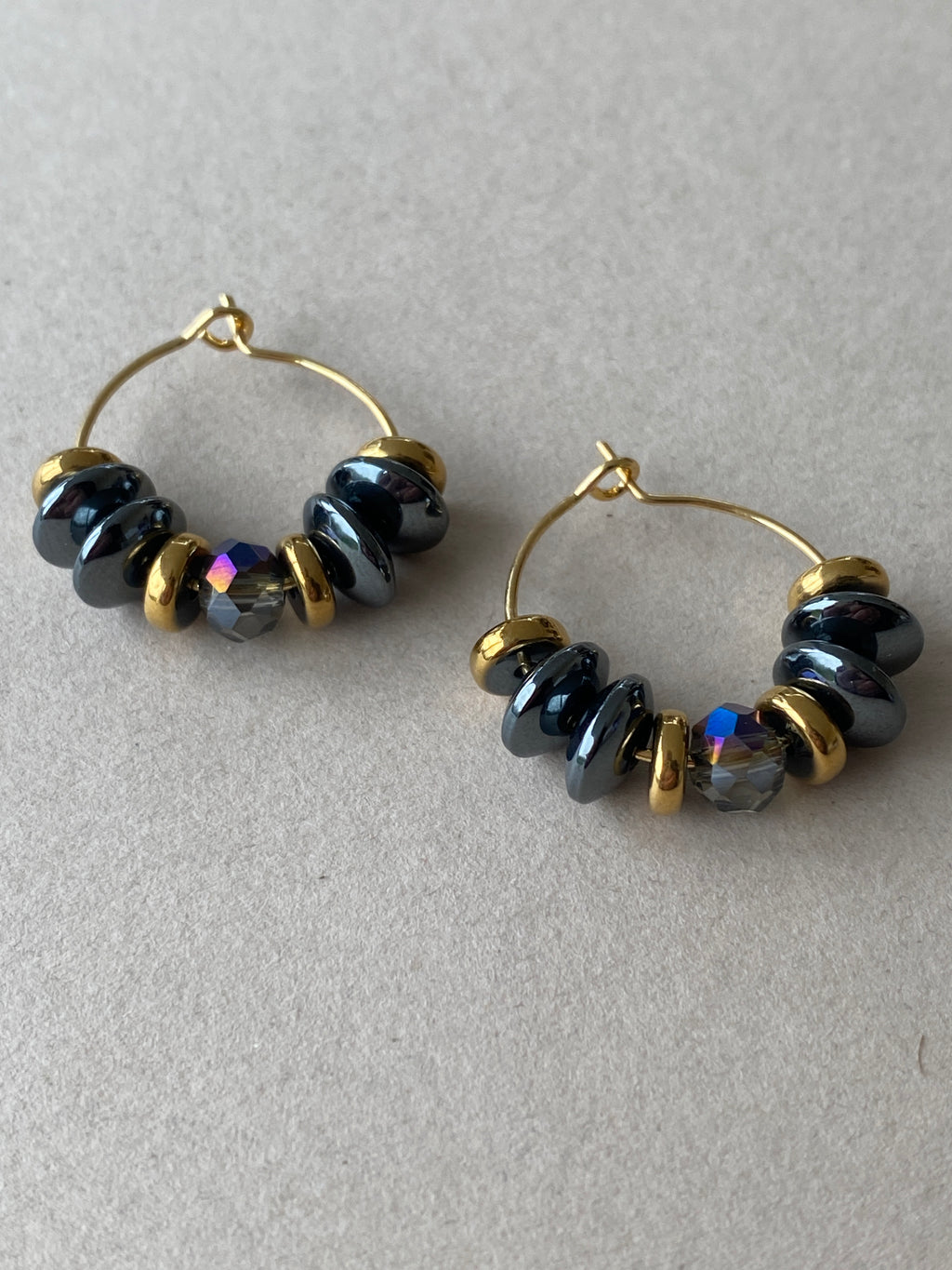 BDLHE15 - Crystal and Hematite Hoop earrings