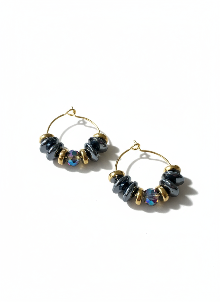 BDLHE15 - Crystal and Hematite Hoop earrings