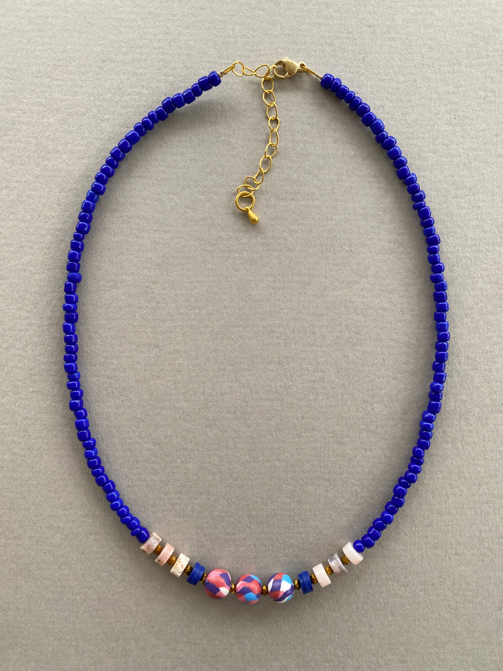 HIL01 - Royal Blue and Pink Necklace 16"