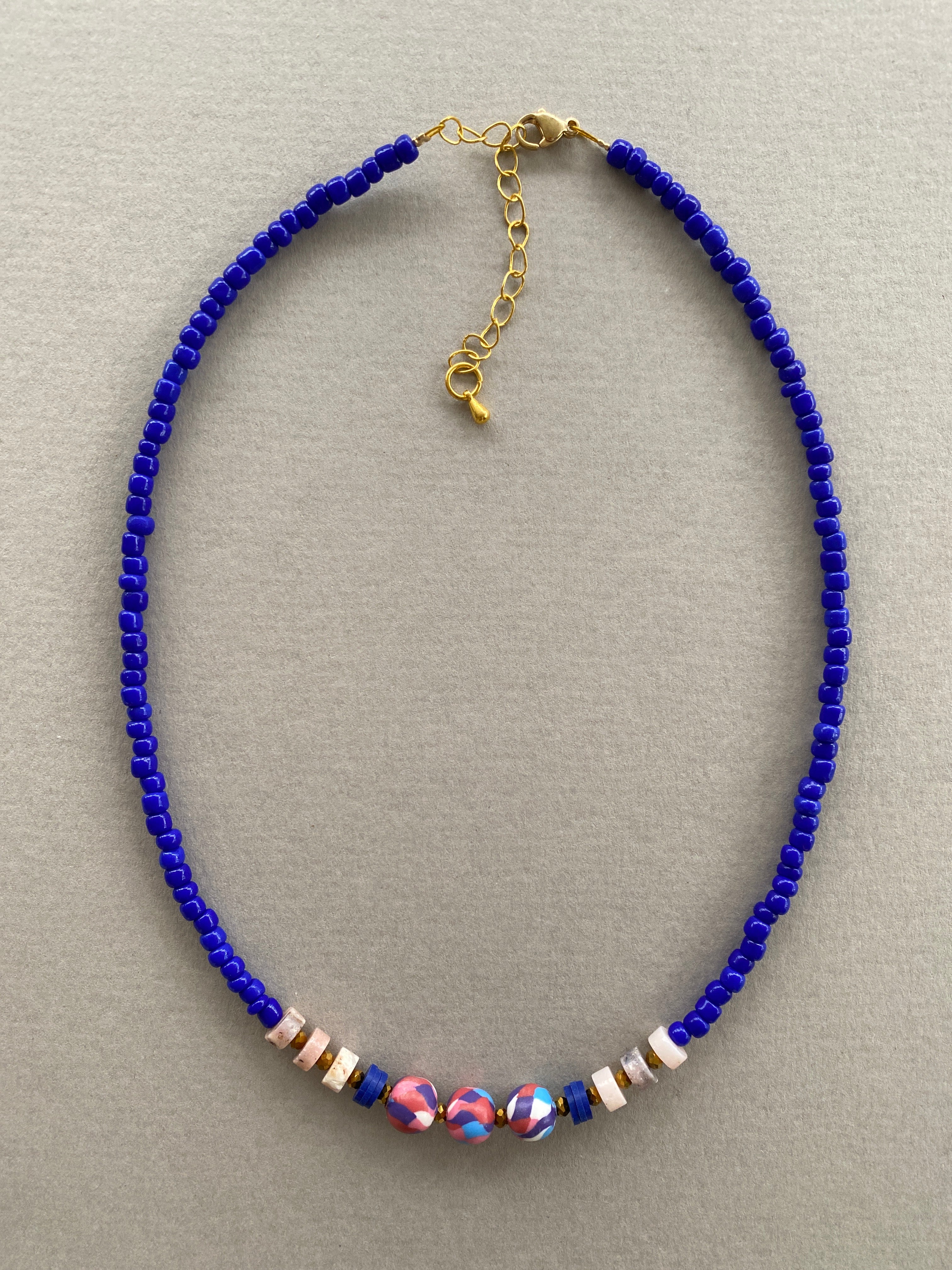 HIL01 - Royal Blue and Pink Necklace 16"