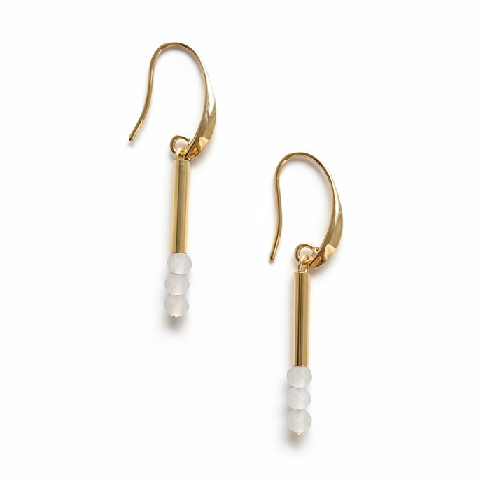 CSTE12 - Frosted crystal drop earrings - Grey Tone