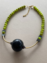 BDL17 - lime green, statement black focal wooden beaded necklace