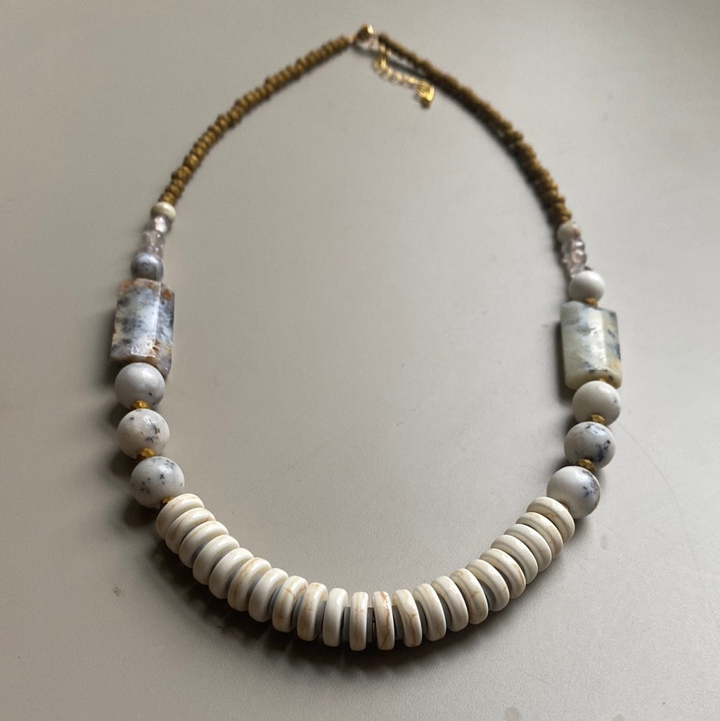 CST11 - Natural white African Opal necklace - White, Lemon, Grey, Bronze