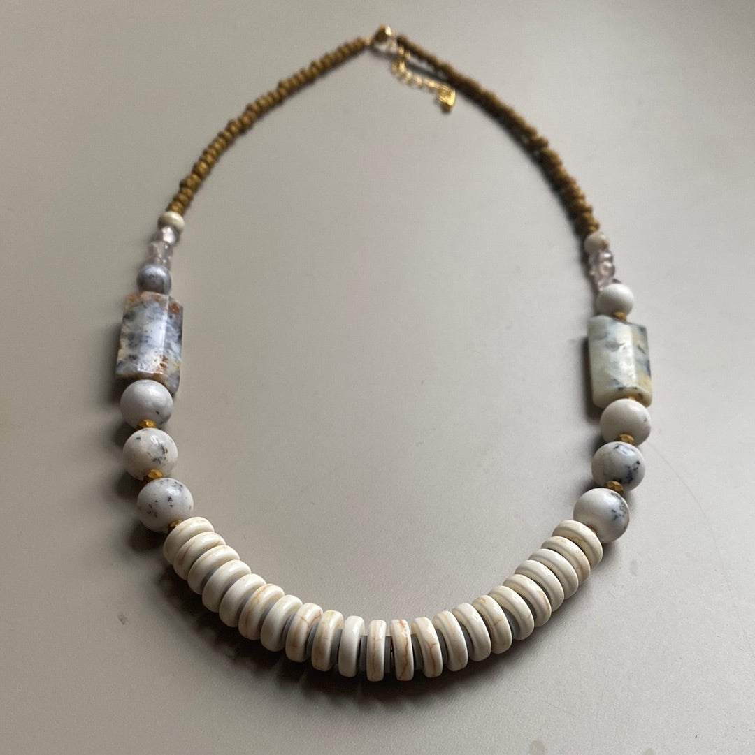 CST11 - Natural white African Opal necklace - White, Lemon, Grey, Bronze