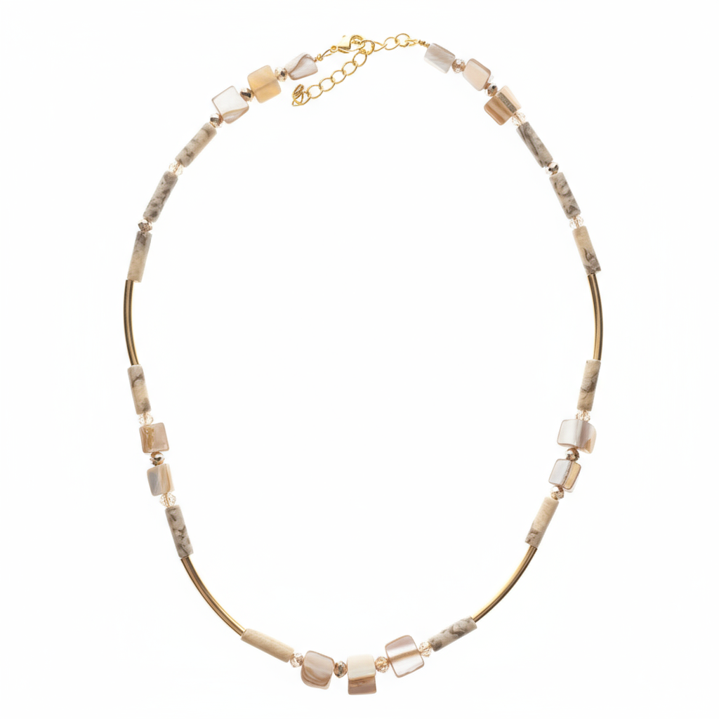 CST07 - Shell chip and gemstone necklace - Creams, pearl