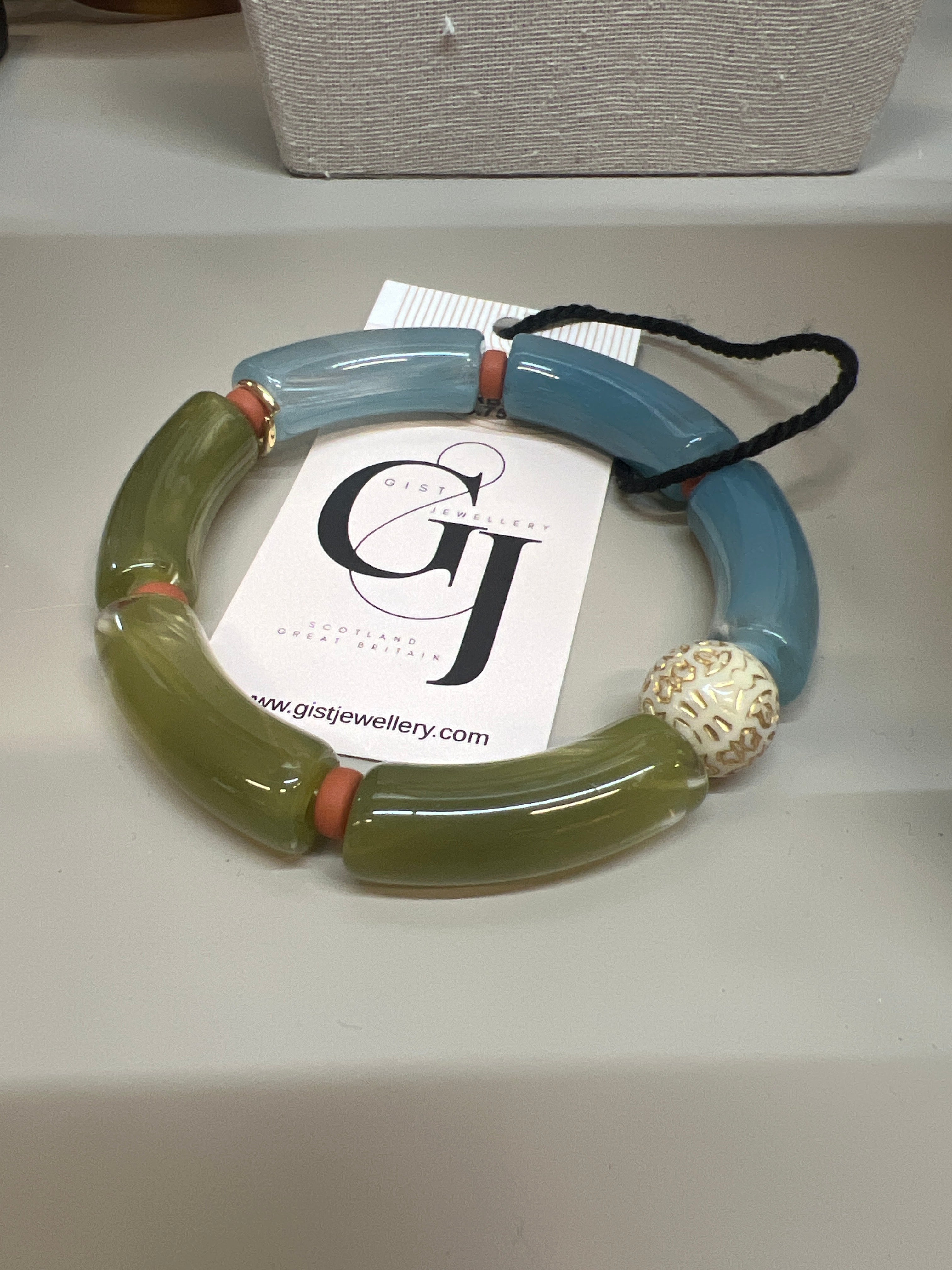 EORB13 teal and green elasticated bracelet