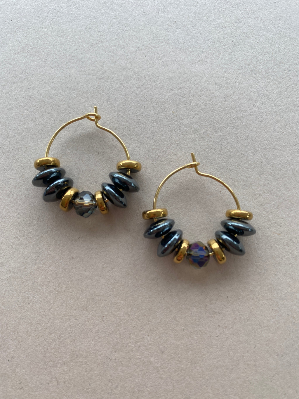 BDLHE15 - Crystal and Hematite Hoop earrings