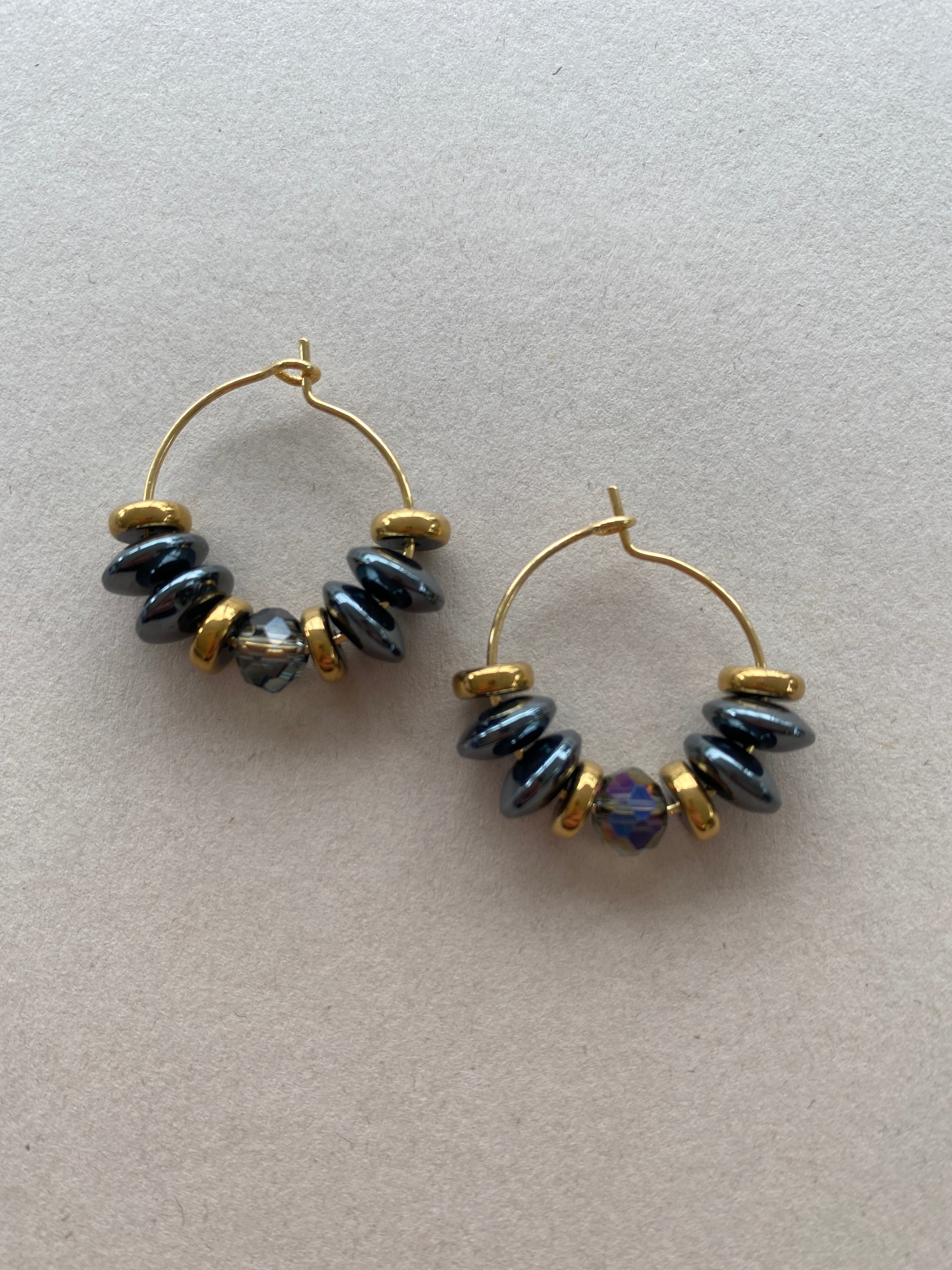 BDLHE15 - Crystal and Hematite Hoop earrings