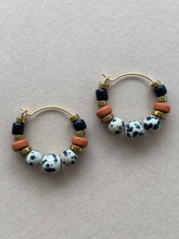 BDLHE02 - Dalmatian Jasper & Sandstone barrel Hoop Earrings