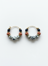 BDLHE02 - Dalmatian Jasper & Sandstone barrel Hoop Earrings