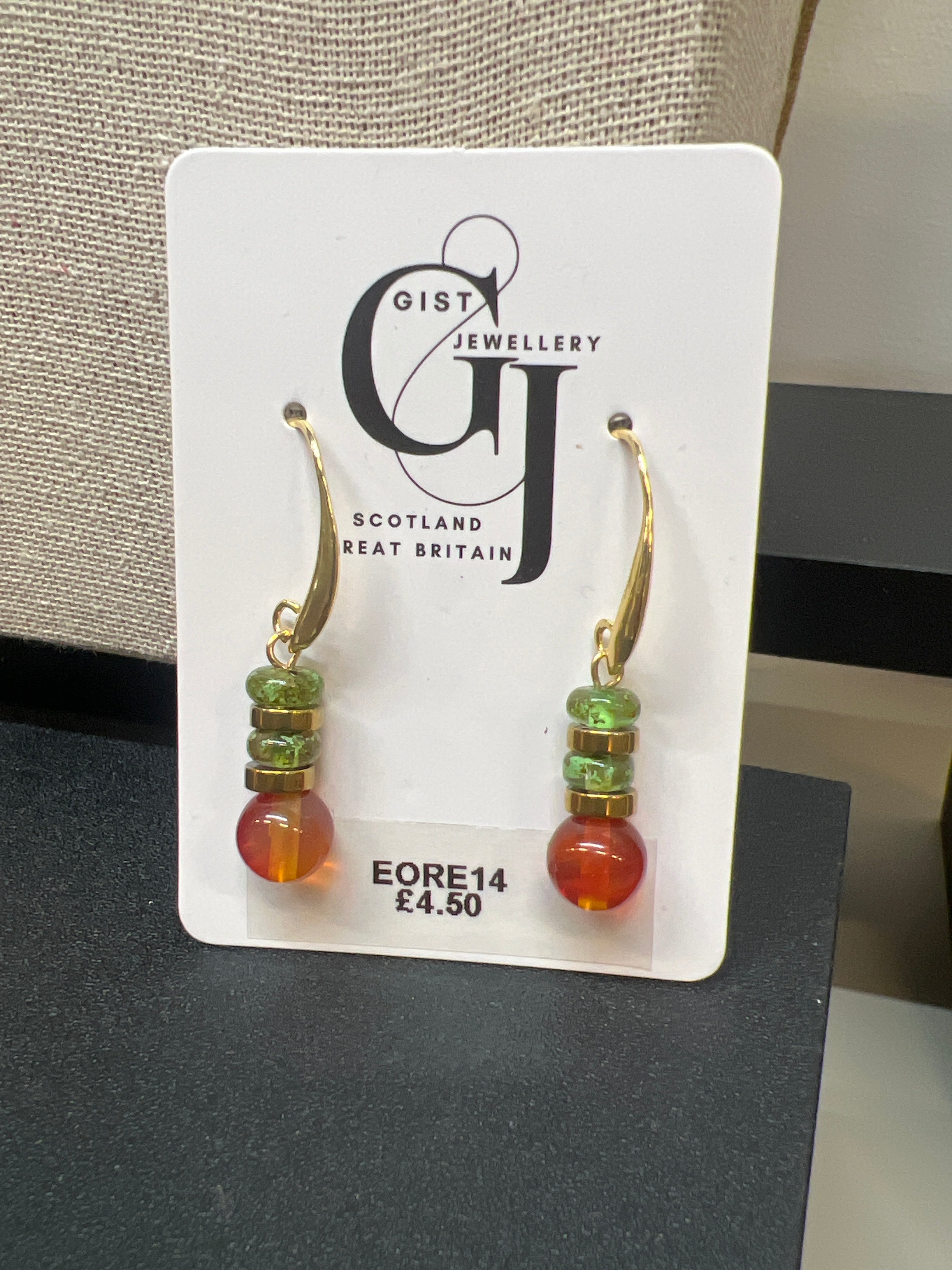 EORE14 -  orange & green drop earrings