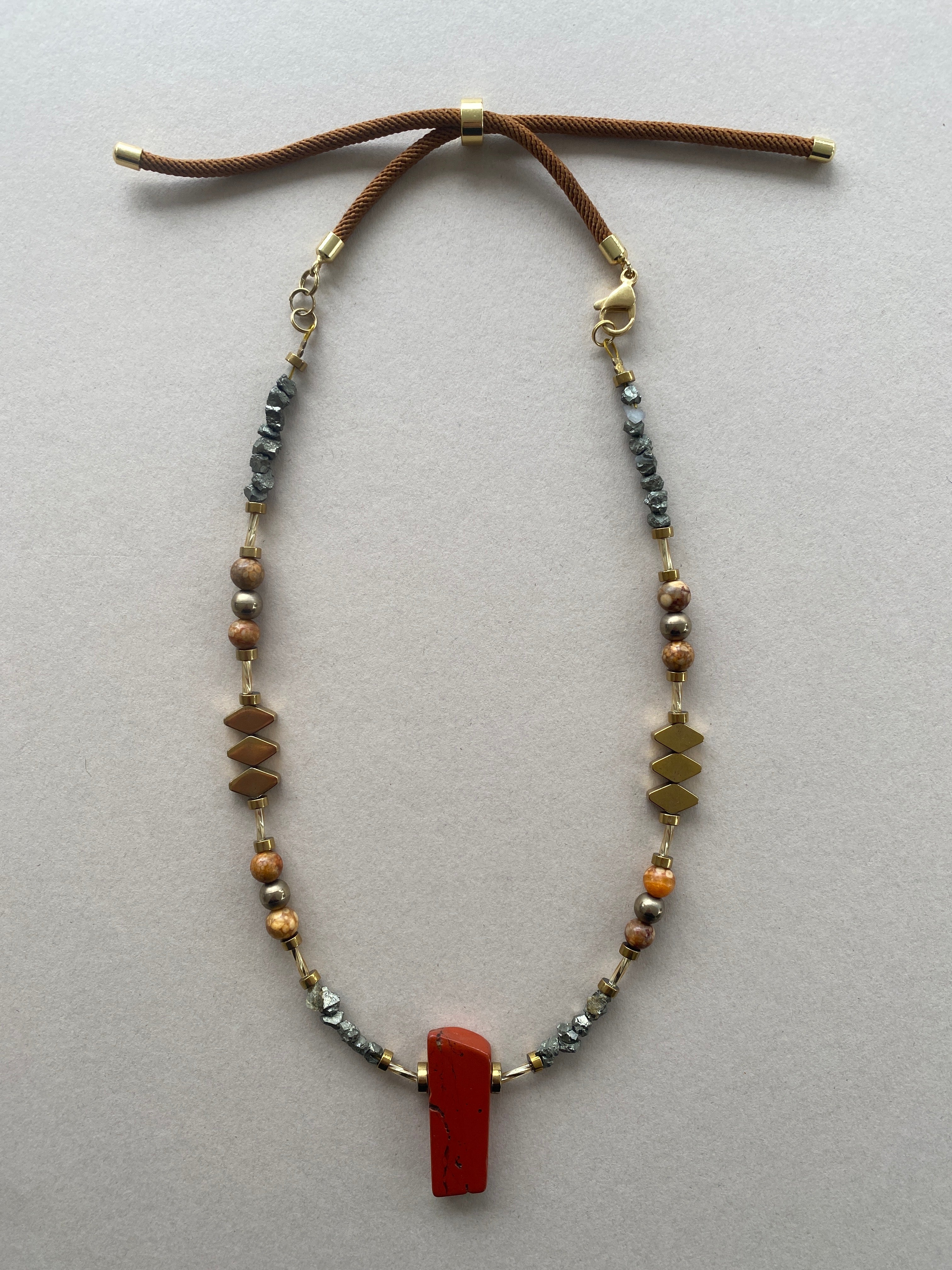 BDL08 - Red Jasper, Maifan, & Nugget Necklace