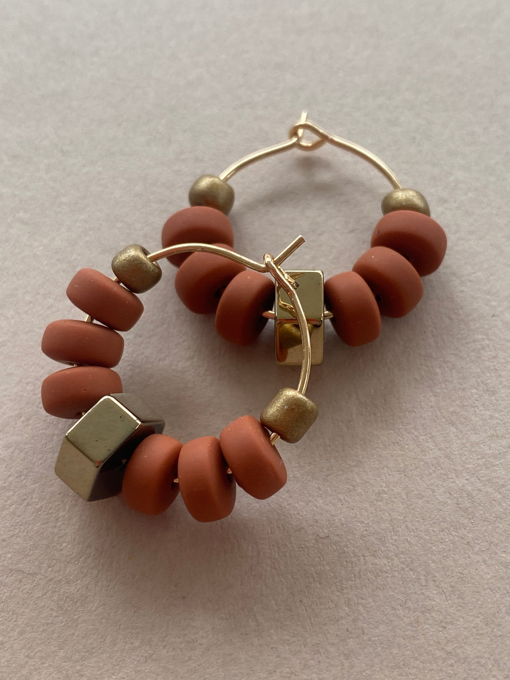 BDLHE21 - Terracotta clay and Hematite hoop earrings