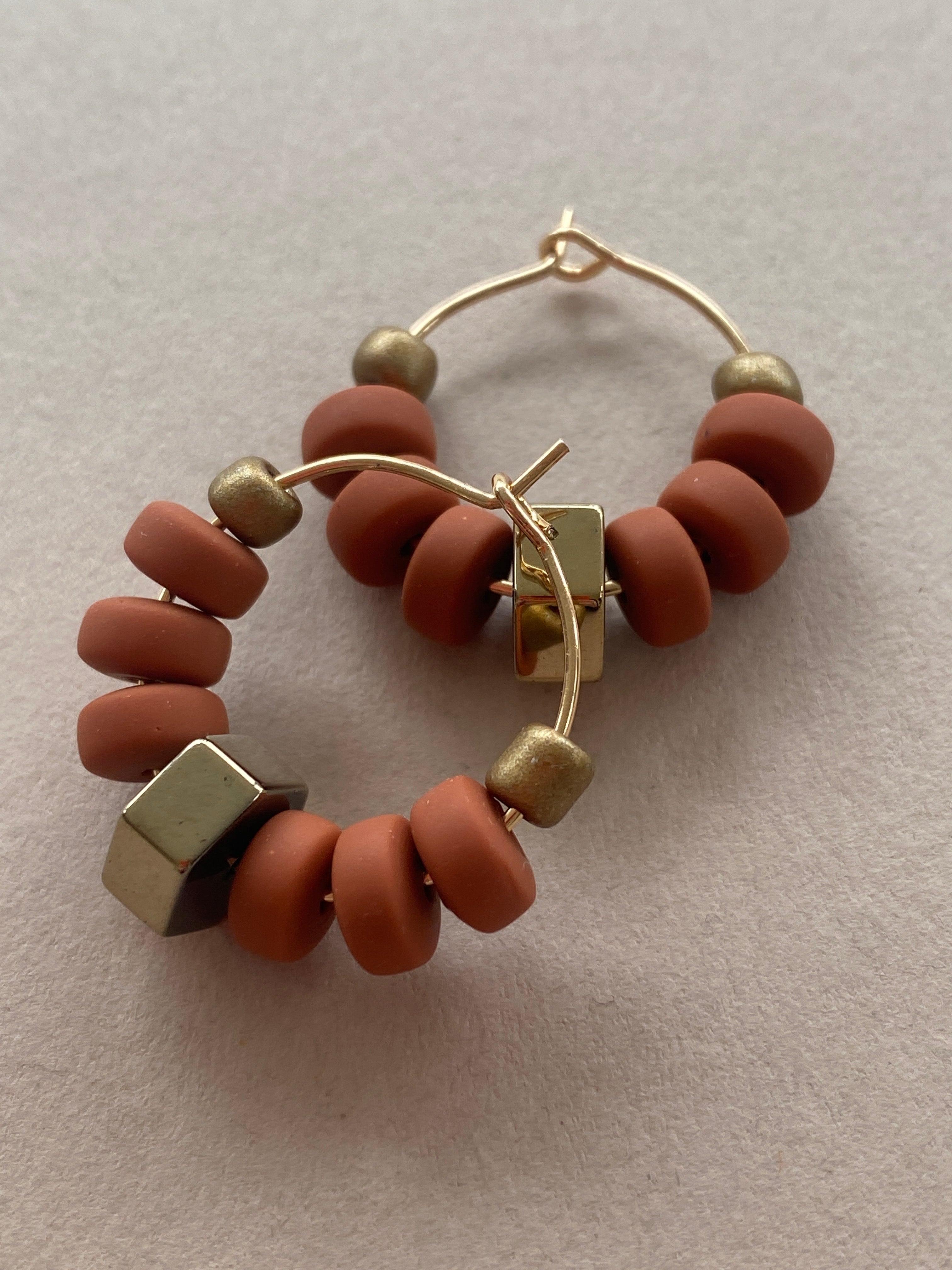 BDLHE21 - Terracotta clay and Hematite hoop earrings