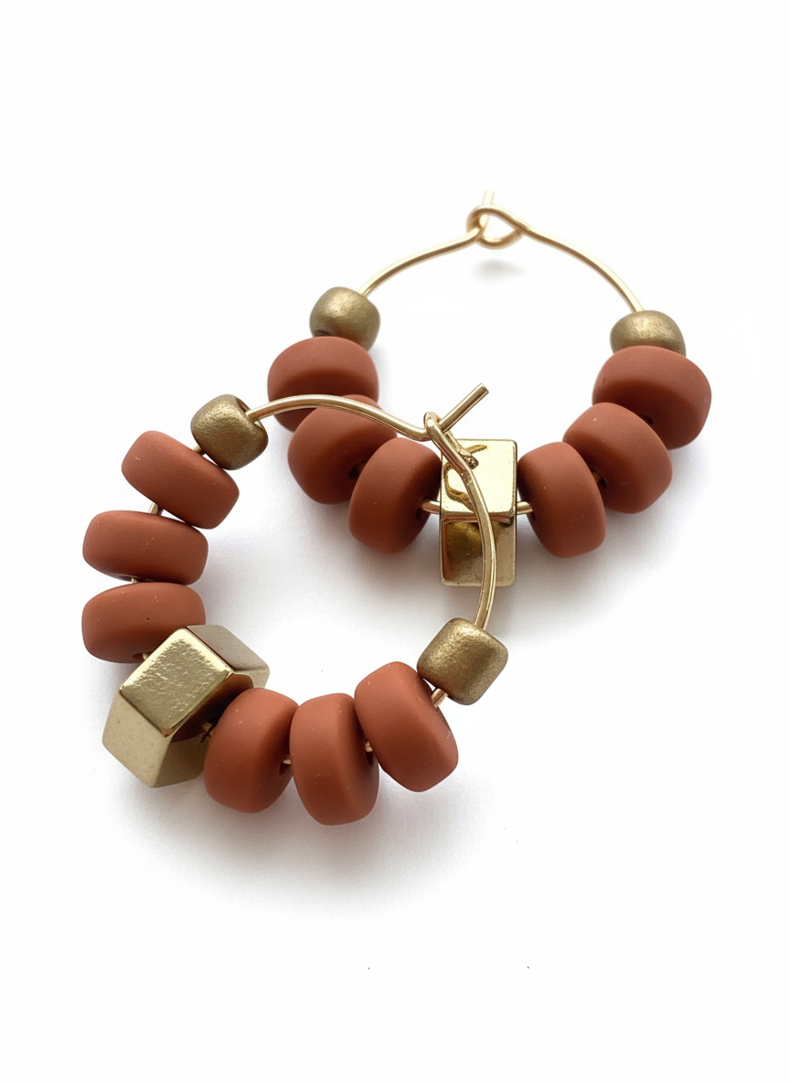 BDLHE21 - Terracotta clay and Hematite hoop earrings