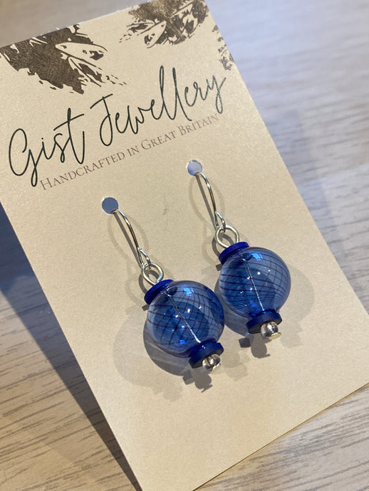 HILE71 - Blown Glass Globe earrings - Navy