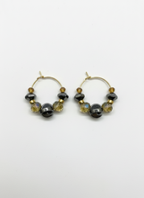 HILHE04 - yellow green hematite crystal hoop earrings large