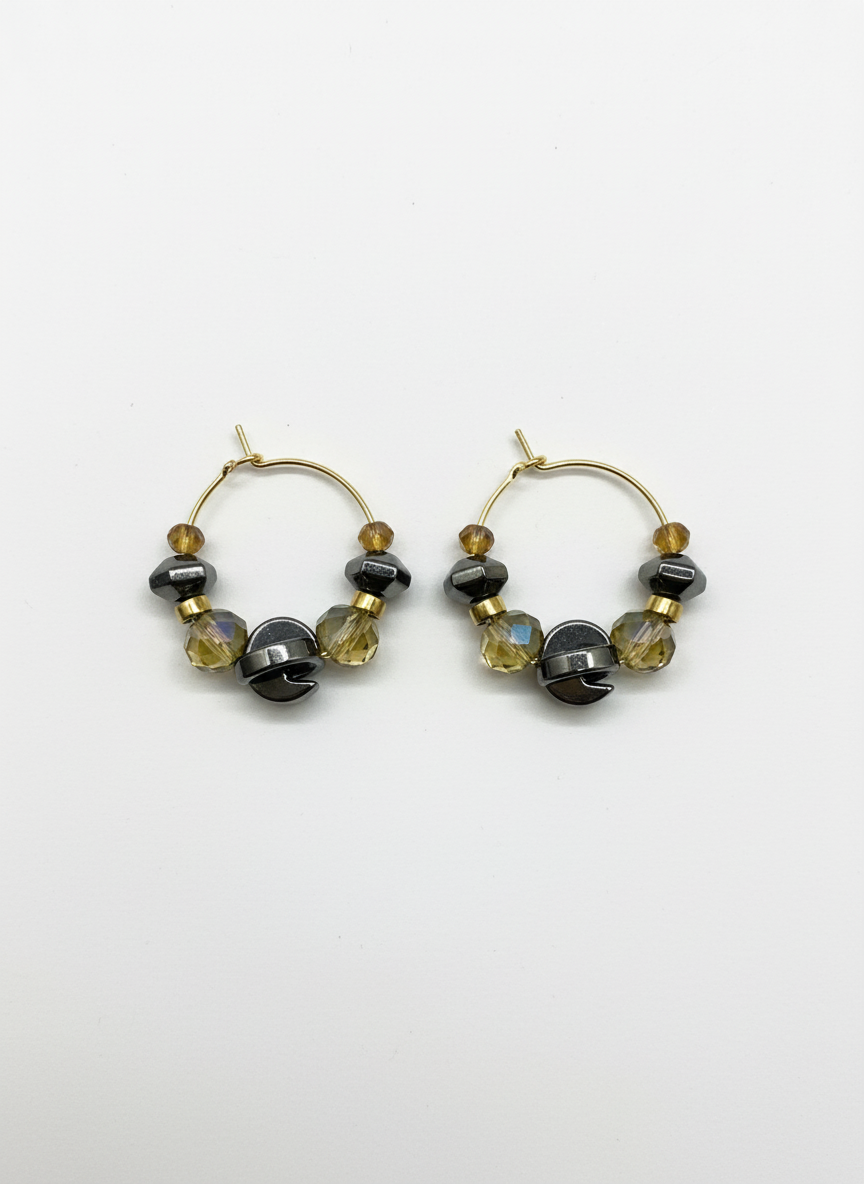 HILHE04 - yellow green hematite crystal hoop earrings large